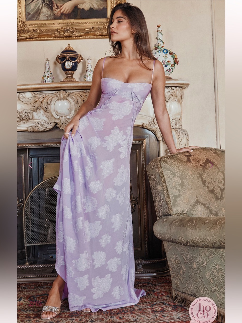 HOUSE OF CB Seren Orchid Floral Lace Back Maxi Dress NWOT